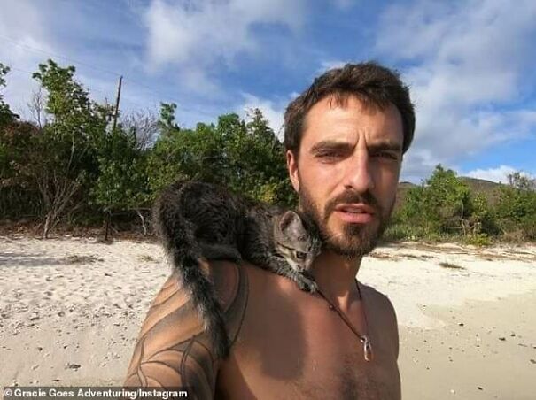 Kitten Loves Following Her Dad Into The Ocean To Swim