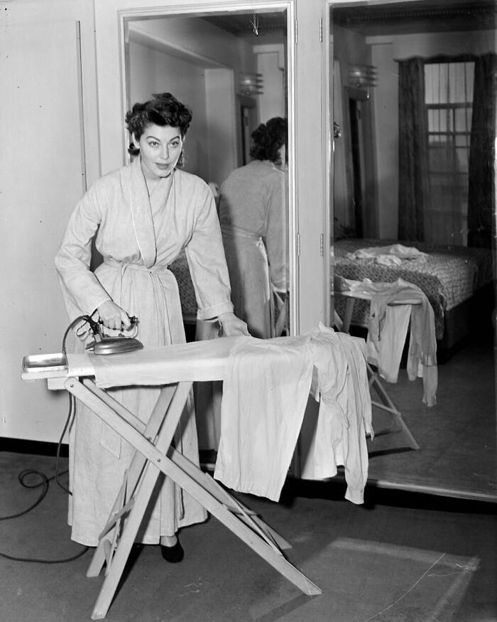 Ava Gardner Taking A Break From The Glitz And Glamour Of Hollywood To Iron Her Pajamas, 1950. Photo By Frank Lilley