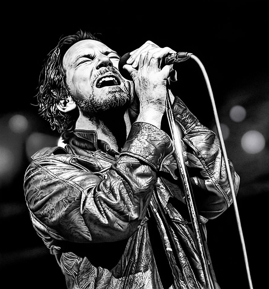 I Spent 14 Months - 380 Hours Total - Drawing Eddie Vedder With A Common Bic Ballpoint Pen