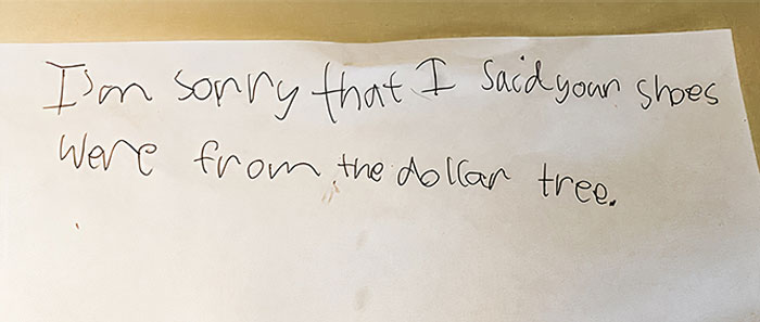 My Godson's Apology Note