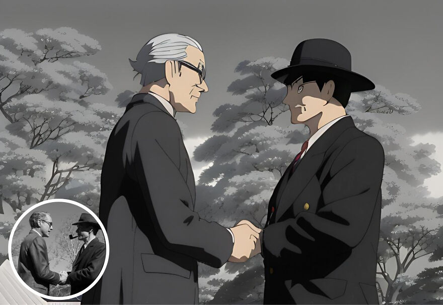 Oppenheimer And Lewis Strauss Shaking Hands