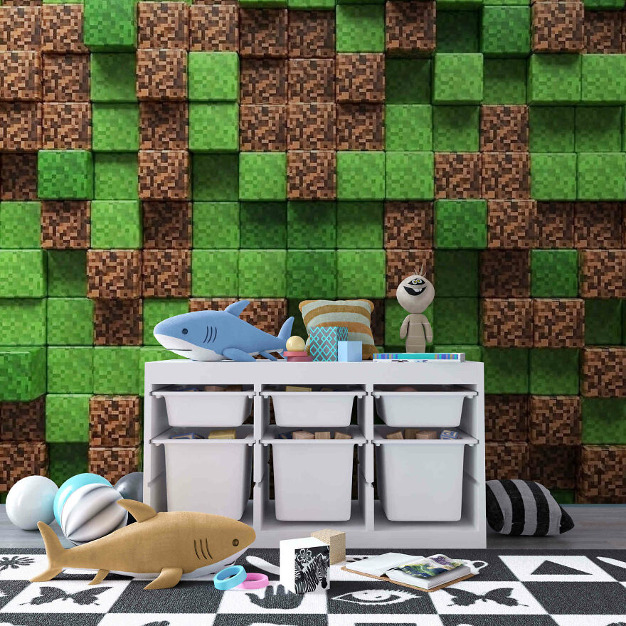I Have Been Looking For The Most Suitable Wallpaper For The Game Room For A Long Time And Found - Minecraft Wall Murals!