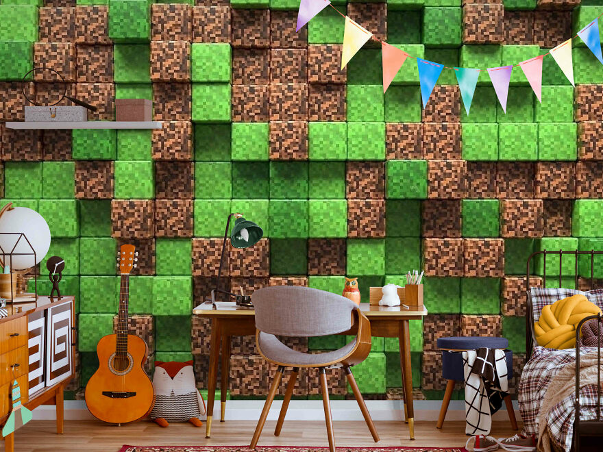 I Have Been Looking For The Most Suitable Wallpaper For The Game Room For A Long Time And Found - Minecraft Wall Murals!