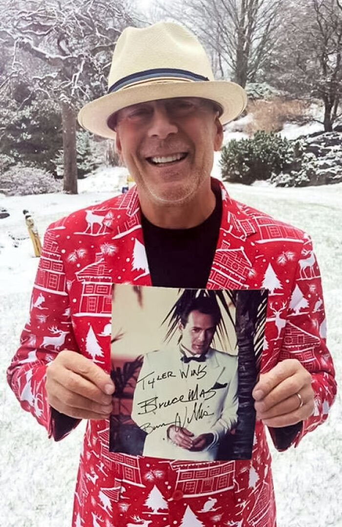 My Friend And I Replaced Christmas With Brucemas, Where We Exchange Bruce Willis Themed Gifts Each Year. I Win Forever. And Yes, It's Real