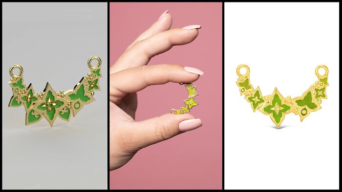 Nahida, Genshin Impact Pendant. Render (Left) vs. Real (Middle, Right)