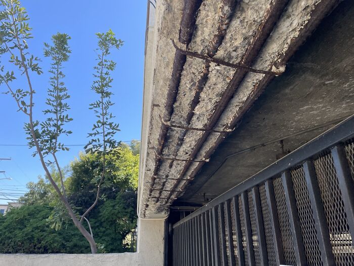This Is An Alarming Case Of Spall Damage. The Severity Of The Damage Is Evident As Large Chunks Of Concrete Have Fallen Away Exposing An Extensive Network Of Corroded And Weakened Rebar