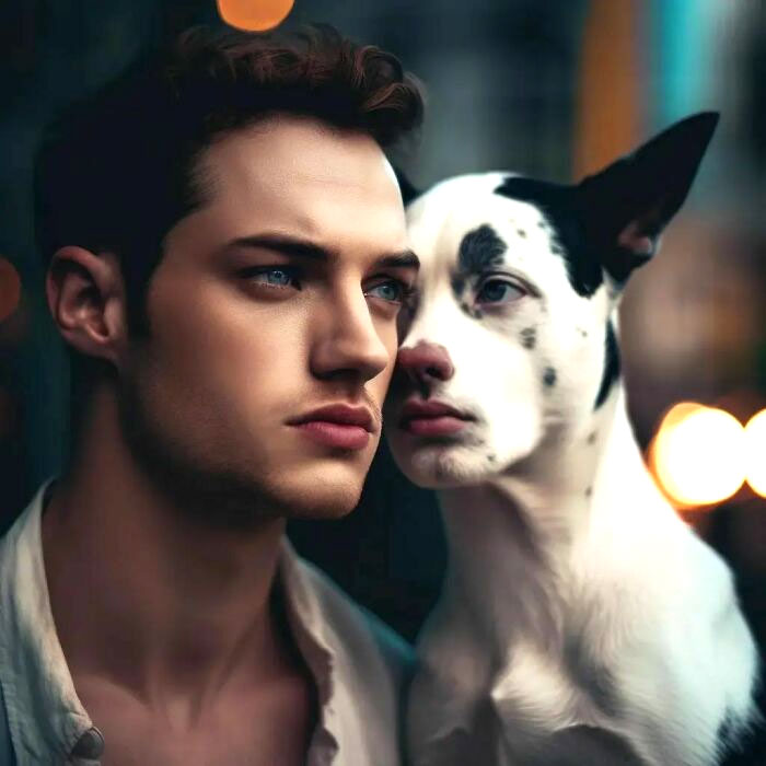 Man with a dog's head in a surreal and humorous AI art fail.