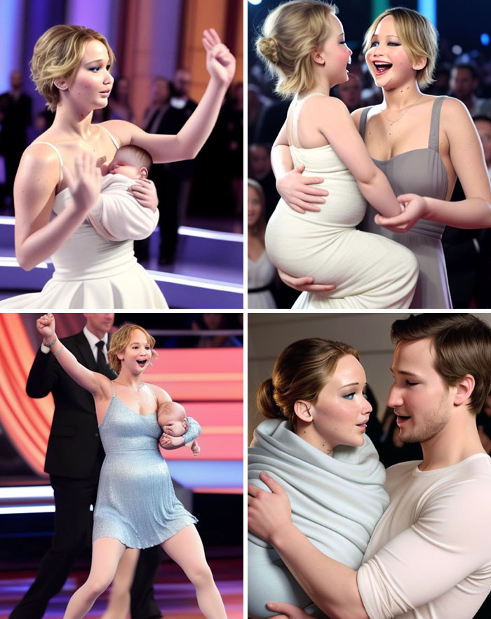 AI art fail showing strange poses and odd babies in event settings.