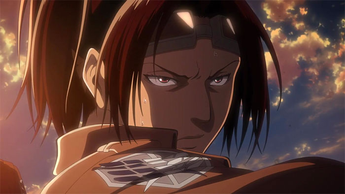 Hange Zoë wearing brown jacket