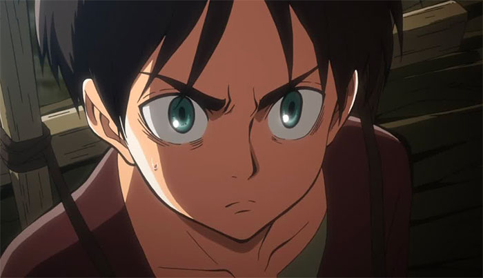 Eren Yeager wearing red shirt