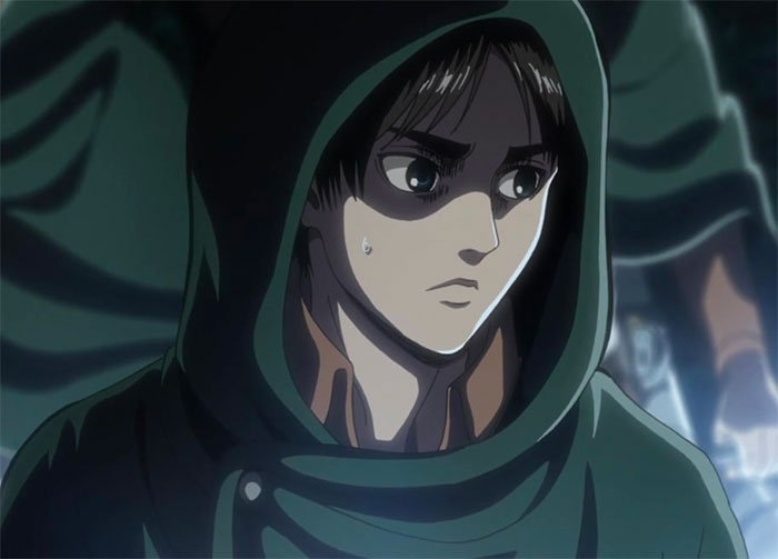 Eren Yeager wearing green hoodie
