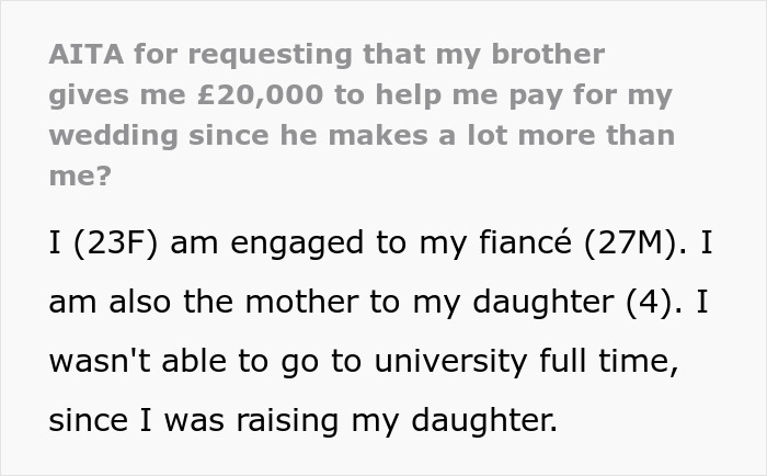 Arrogant Bride Slams Brother For Being Unwilling To Contribute $26K For Her 'Dream Wedding'