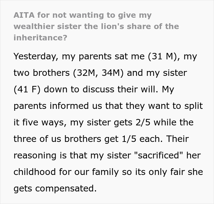 Guy Seeks Support Online After Refusing To Give Up Part Of His Inheritance To Elder Sister