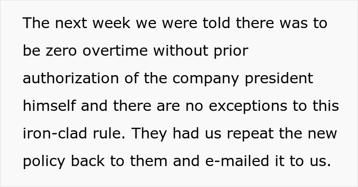 “This Is Going To End Poorly”: CEO Creates No Overtime Policy, It Fails Once Bosses Go On Vacation “This Is Going To End Poorly”: CEO Creates No Overtime Policy, It Fails Once Bosses Go On Vacation