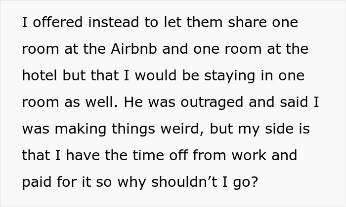 Text excerpt about ex-BF and family demanding woman skip paid Hawaii trip, she insists on going despite disputes.