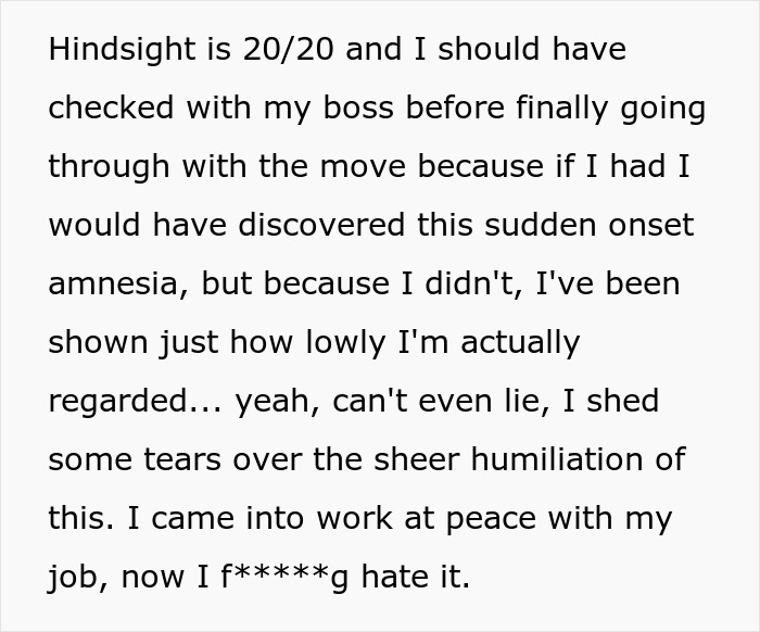 Worker Realizes How Lowly They’re Regarded After Getting Humiliated Over A Better Office Desk Worker Realizes How Lowly They’re Regarded After Getting Humiliated Over A Better Office Desk