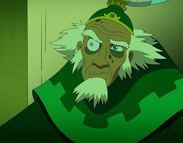 King Bumi from Avatar The Last Airbender shown with a serious expression in a green outfit, featuring legendary quotes context.