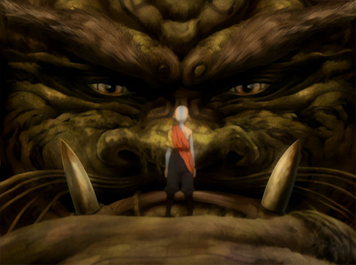 Ancient Lion Turtle facing Aang in a dramatic moment from Avatar The Last Airbender legendary quotes scene