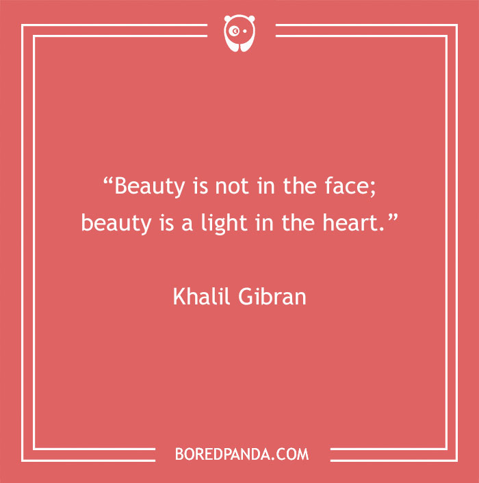 "Quote by Khalil Gibran about beauty found in the heart, set on a pink background."