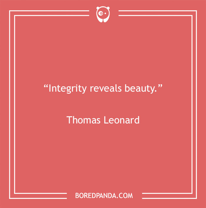 Quote by Thomas Leonard on pink background, stating "Integrity reveals beauty."