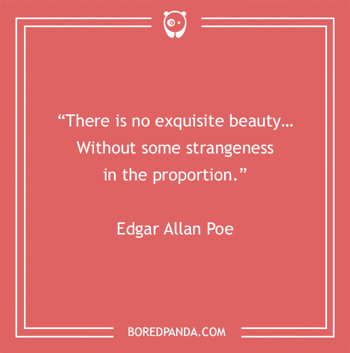 Quote on beauty by Edgar Allan Poe on a red background from Bored Panda.