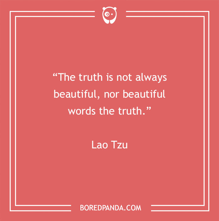 Lao Tzu quote on beauty and truth in white text over a red background, with Bored Panda logo.