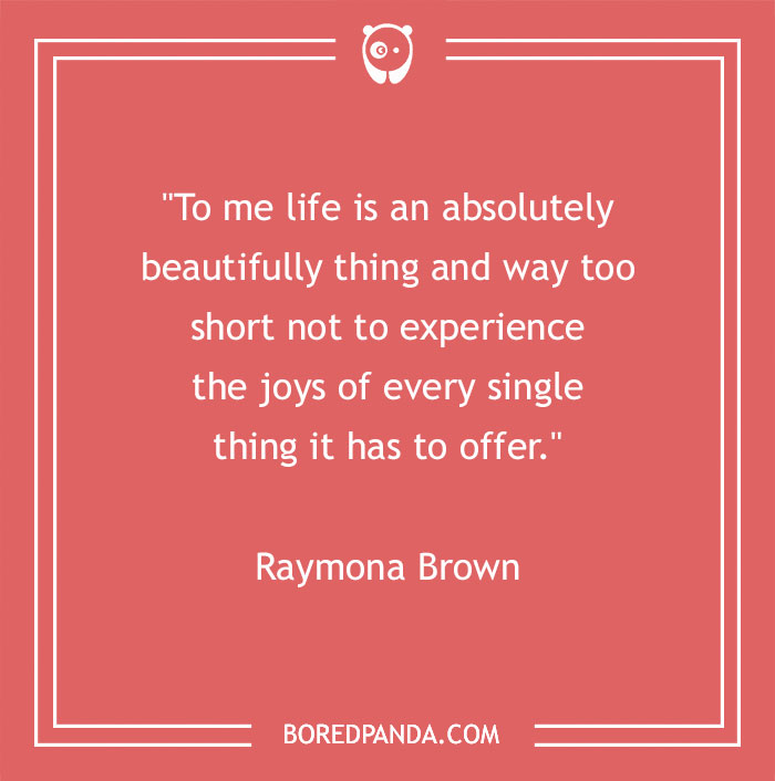 Inspirational beauty quote by Raymona Brown on a pink background from Bored Panda.