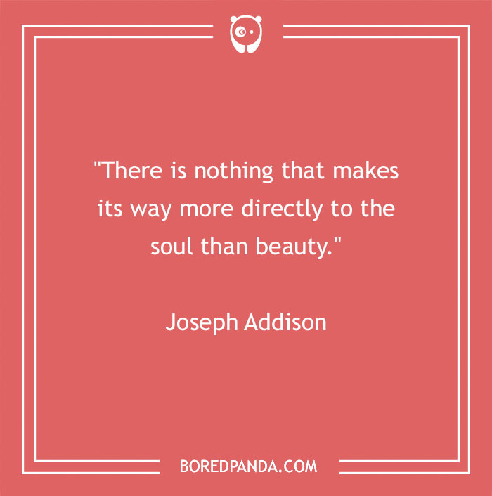 Beauty quote by Joseph Addison on a red background, inspiring love and connection to the soul.