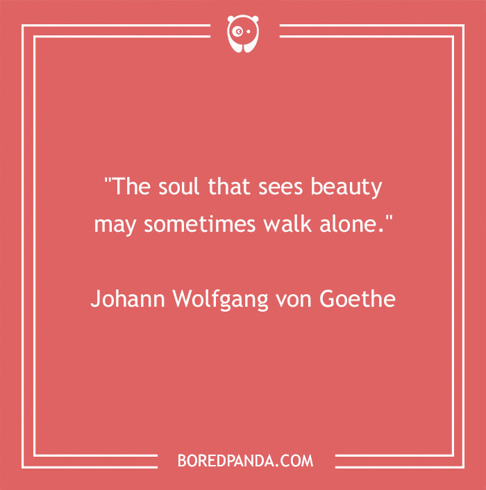 Inspirational beauty quote by Johann Wolfgang von Goethe on a red background.