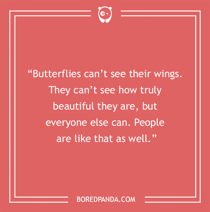 Inspirational beauty quote on recognizing one's own beauty displayed on a coral background with white text.