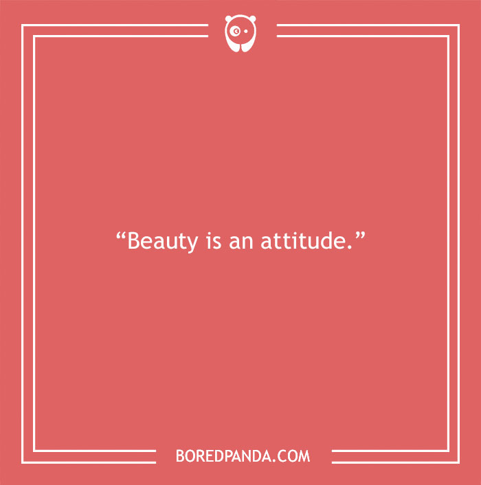 "Beauty quote on a red background: 'Beauty is an attitude.' Bordered with minimalistic design."