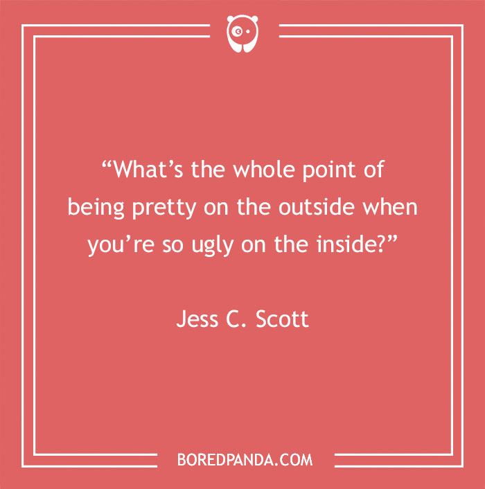 Inspirational beauty quote by Jess C. Scott on a red background with Bored Panda branding.