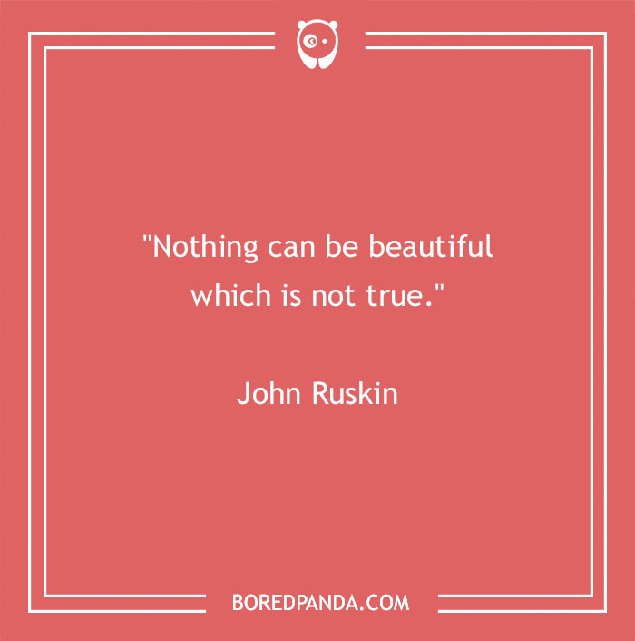 Quote by John Ruskin about beauty on a red background.