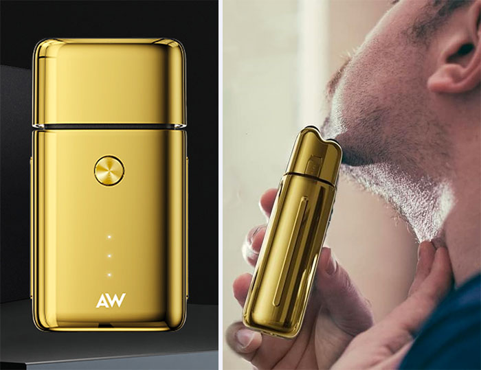 Picture of Aw Foil shavers for men and man using it on amazon