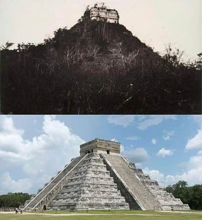 Chichén Itzá When It Was Discovered In 1892 vs. Present Day