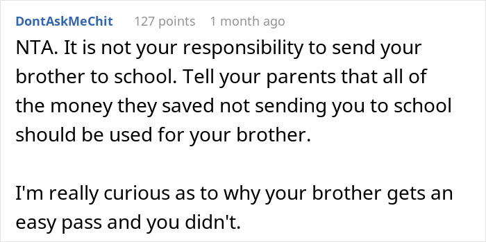 Person Refuses To Help Their &lsquo;Golden&rsquo; Child&rsquo; Brother As They Had To Make It All On Their Own