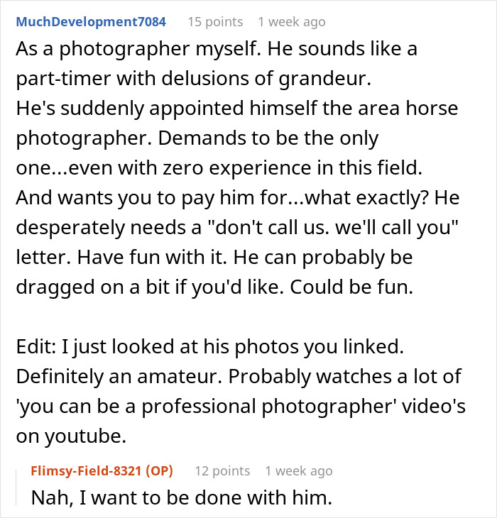 Photographer Thinks He&rsquo;s Entitled To $1000 And Free Specialized Training, Gets Reality Check