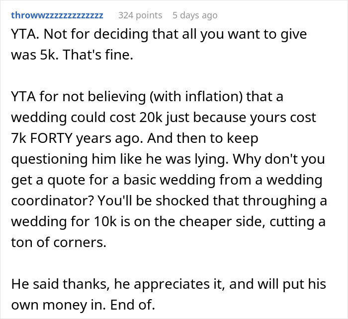 Dad Wants Son To Throw A Wedding For Under $10k Like He Did In The &lsquo;80s, Gets Brought Back To 2023