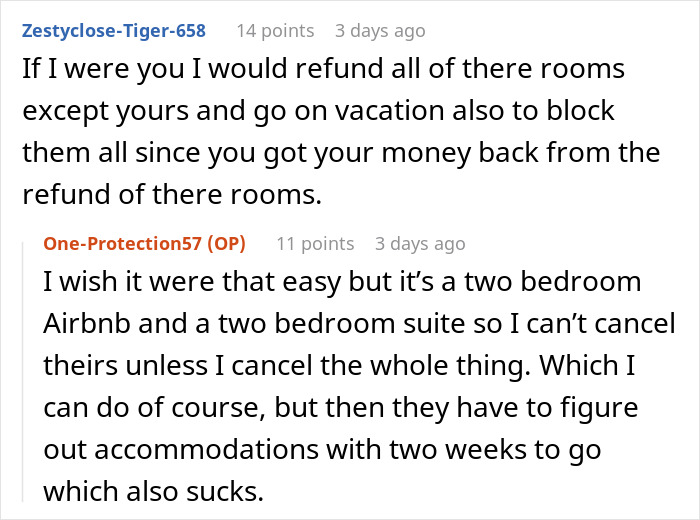 Comments discussing ex-BF and his family demanding woman skip Hawaii trip she paid for, and her alternative plans.