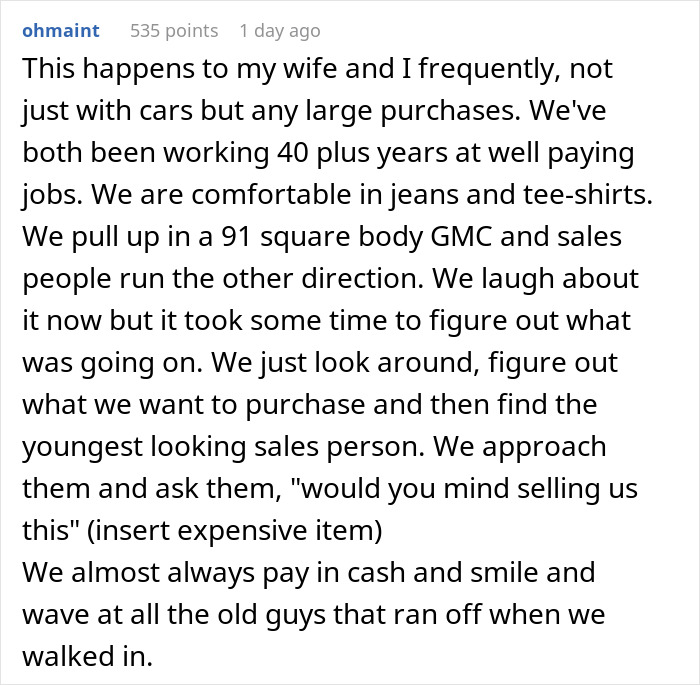 Salesperson Assumed A Customer Couldn&rsquo;t Afford A Car Which Came Back At Him In The Form Of A Pic