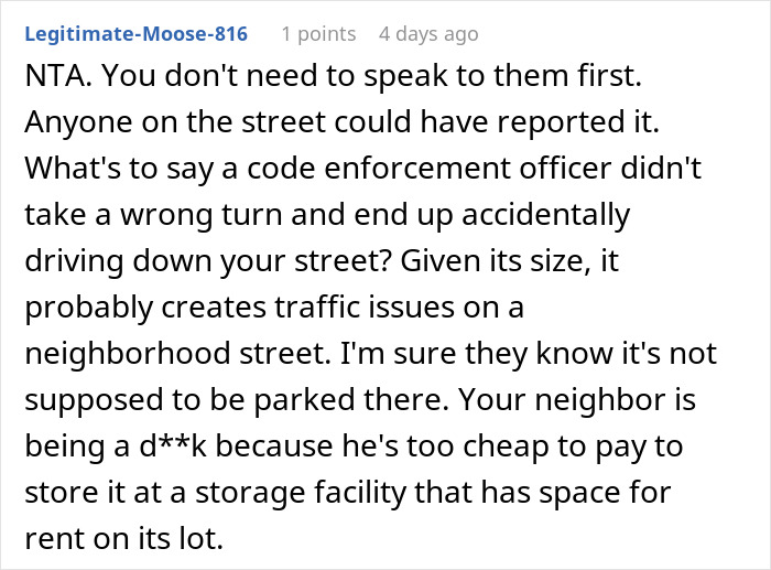 Woman Is Out Of Options After Huge RV Keeps Standing Parked In Front Of Her Home