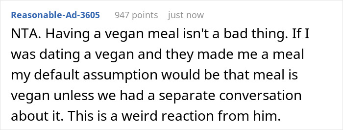 Husband Gets The Silent Treatment After Partner Finds Out The Dinner He Ate Was Vegan