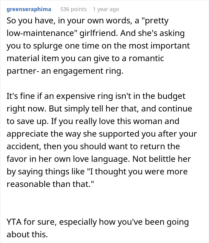 Guy Refuses To Spend $10k On An Engagement Ring, Gets A Reality Check Online