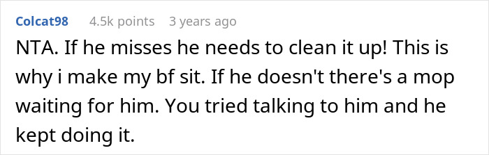 &ldquo;The Bathroom Floor Was Suddenly Always Wet&rdquo;: BF Keeps Missing The Toilet, GF Gets Resourceful
