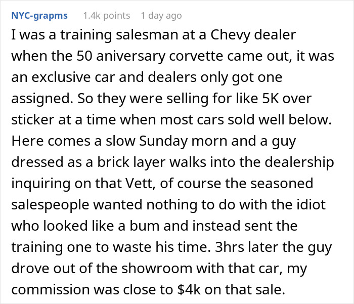 Salesperson Assumed A Customer Couldn&rsquo;t Afford A Car Which Came Back At Him In The Form Of A Pic