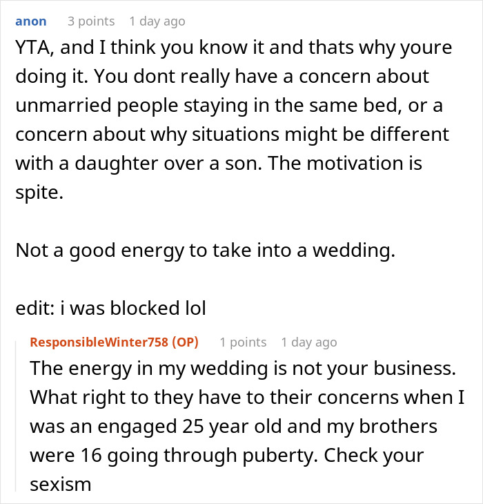 Woman Holds Her Parents To Their Own Standards After They Won’t Let Her Share A Bed With Fiancé Woman Holds Her Parents To Their Own Standards After They Won’t Let Her Share A Bed With Fiancé