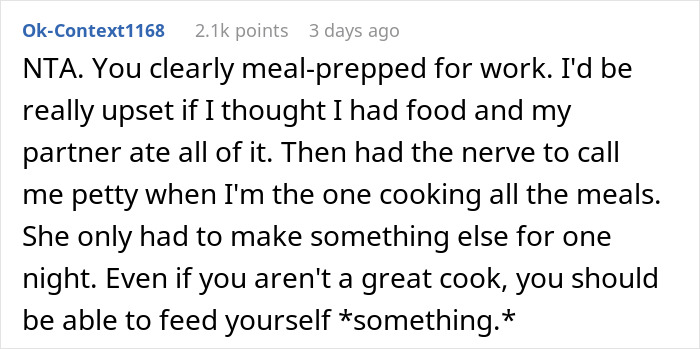 Guy Refuses To Ever Cook For His Wife After She Ate 3 Of His Meal Preps In A Single Night Guy Refuses To Ever Cook For His Wife After She Ate 3 Of His Meal Preps In A Single Night