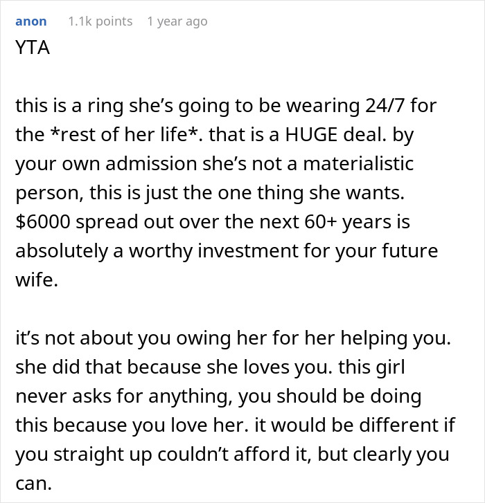 Guy Refuses To Spend $10k On An Engagement Ring, Gets A Reality Check Online