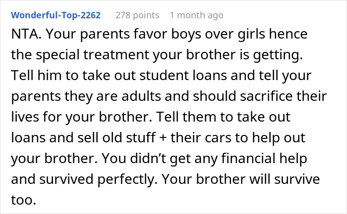 Person Refuses To Help Their &lsquo;Golden&rsquo; Child&rsquo; Brother As They Had To Make It All On Their Own