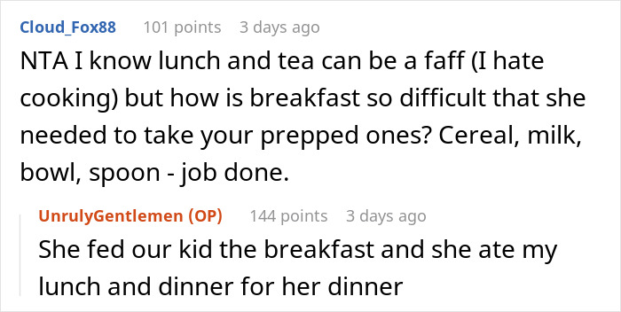 Guy Refuses To Ever Cook For His Wife After She Ate 3 Of His Meal Preps In A Single Night Guy Refuses To Ever Cook For His Wife After She Ate 3 Of His Meal Preps In A Single Night